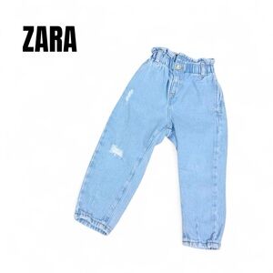 065 ZARA 2-3 Year Old Girls Blue Paperbag Distressed Jeans